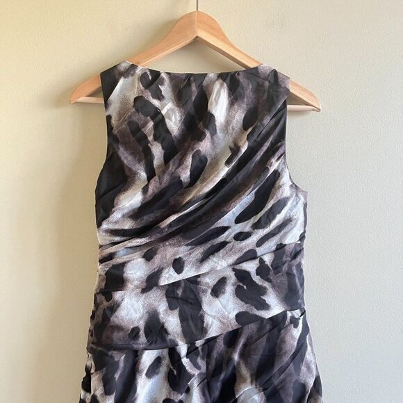 Ann Taylor Spotted Cheetah Print Ruched Draped Sheath Dress Size 6 Black Lined - Picture 8 of 9